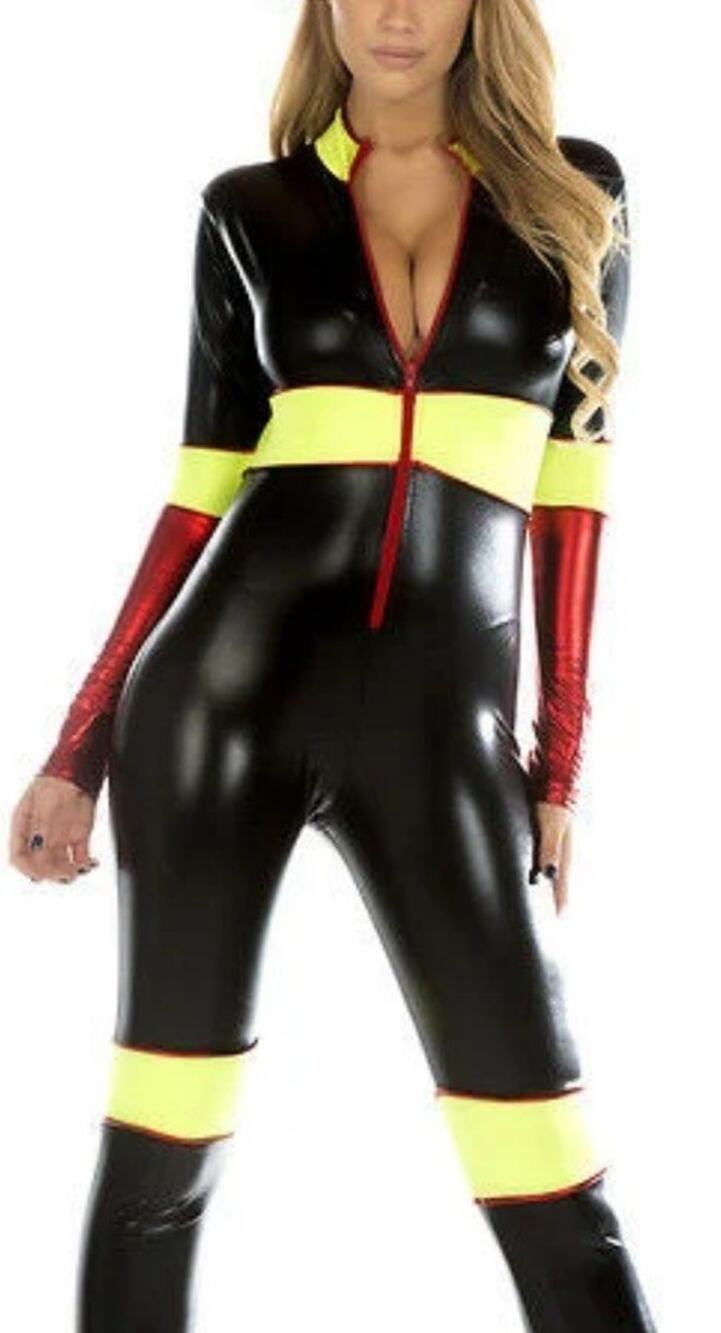NWT Forplay Keep It Lit Sexy Firefighter Costume Black Jumpsuit Body Suit S M